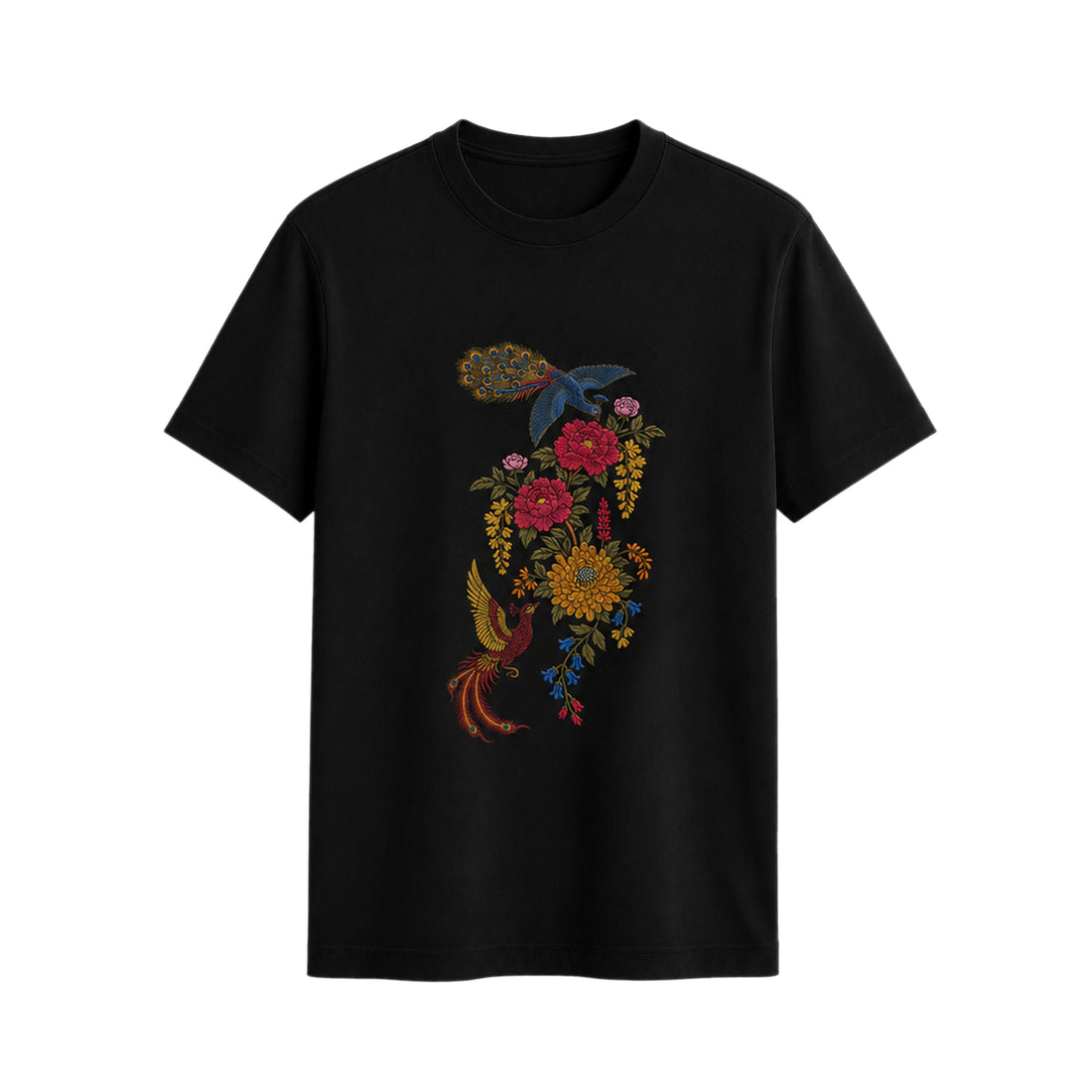 Regal Phoenix Floral Embroidered T-Shirt