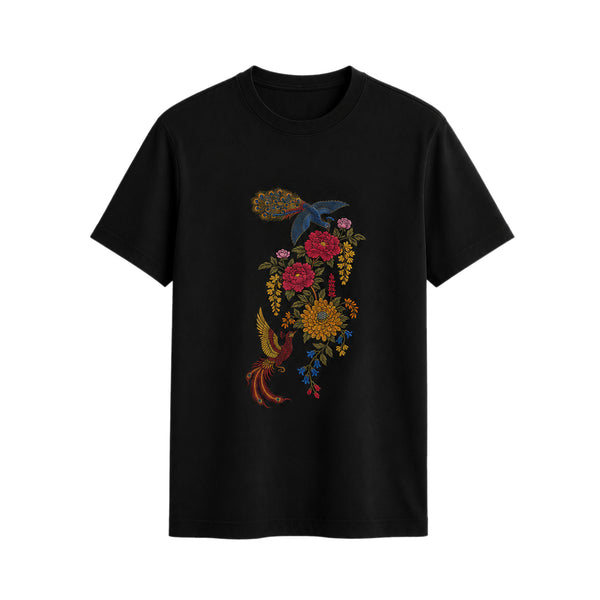 Regal Phoenix Floral Embroidered T-Shirt