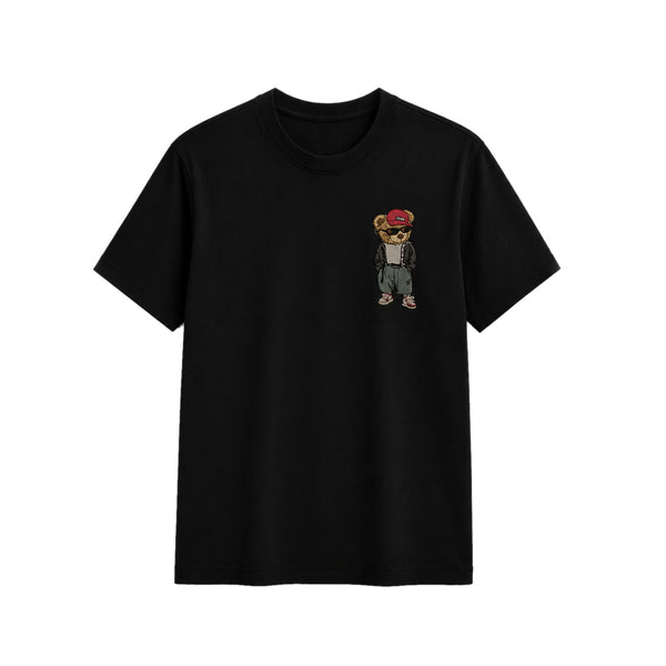 Teddy Bear Floral Accent Embroidered T-Shirt