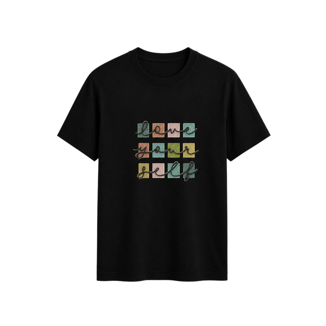 Love Yourself Colorful Grid Embroidered T-Shirt